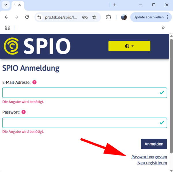 SPIO Services Registrierung